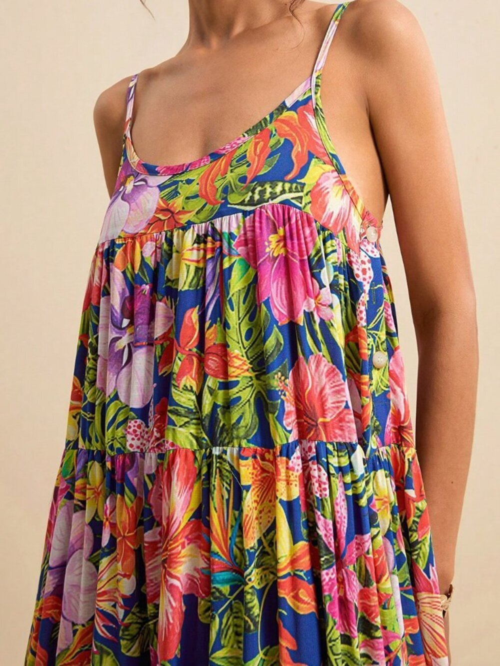 Blue Boho Women's Elegant Tropical Floral Full-Print Vacation Dress - Picture 3 of 8